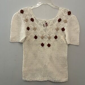 Vintage Handmade Daisy's Creations Crochet Top Small Boho Festival Cottagecore